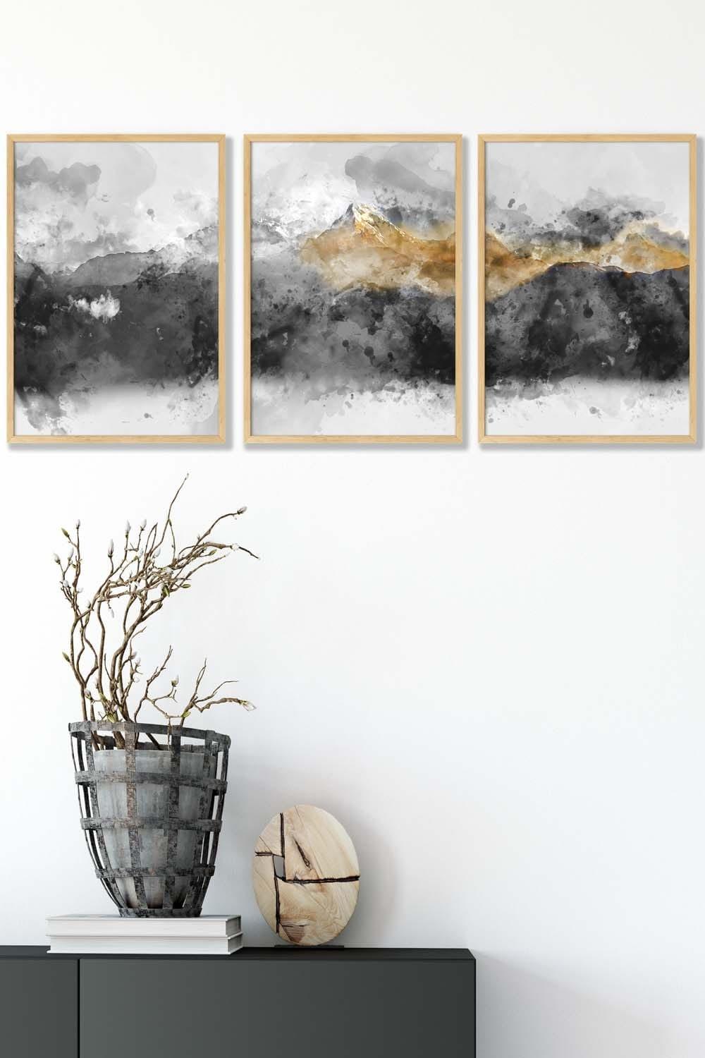 Abstract Grey and Yellow Mountains Framed Wall Art - Medium